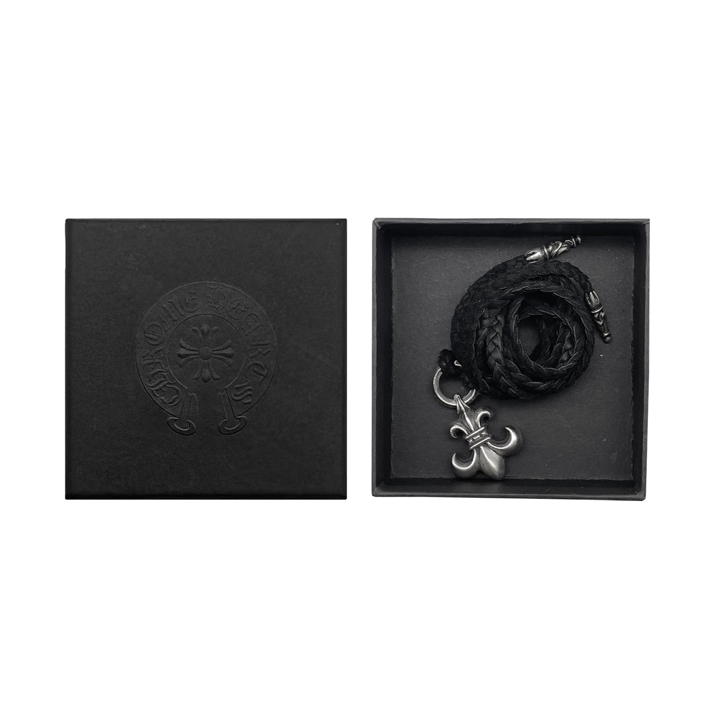 Chrome Hearts Silver BS Fleur Leather Braids Chain Necklace