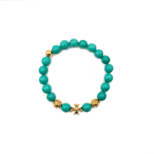 Chrome Hearts 8mm Turquoise 22K Gold Plus Beaded Bracelet